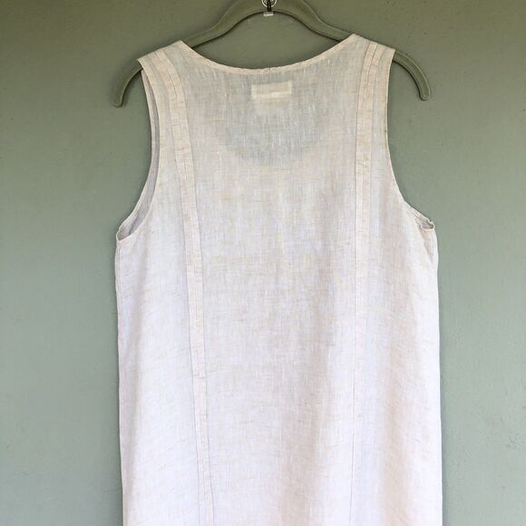 Flax Linen Maxi Dress Women S Cream Sleeveless Midi Relax Side Slits Lagenlook - Picture 10 of 14